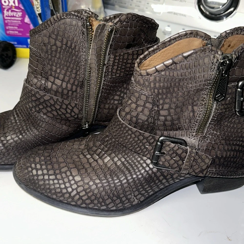 Donald J. Pliner Brown Croc-Embossed Ankle Booties